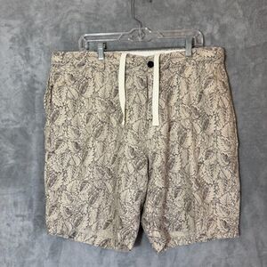 Murano Baird McNutt Linen Shorts Mens 40 Beige Floral Flat Front Summer Bermuda
